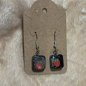 Black Sparkly Strawberry Dangle Earrings